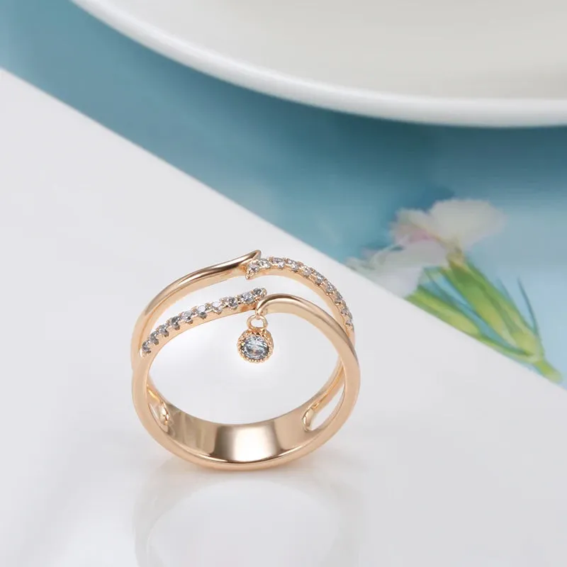 Elegant Double Layer 14K Rolled Rose Gold Shiny AAA  Zircon Diamonds Ring - Luxury Unique Trendy Fine Jewelry