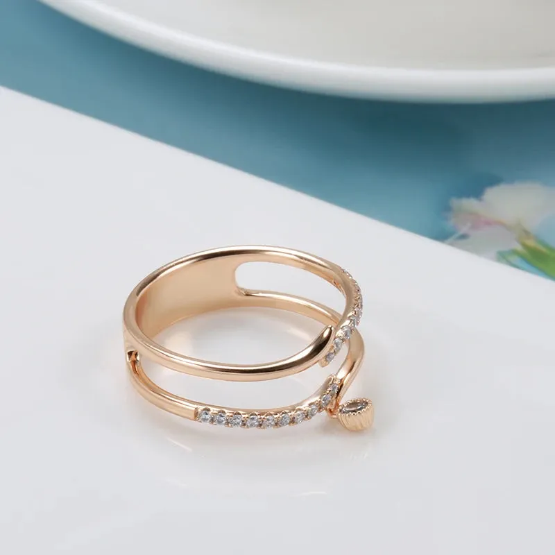 Elegant Double Layer 14K Rolled Rose Gold Shiny AAA  Zircon Diamonds Ring - Luxury Unique Trendy Fine Jewelry
