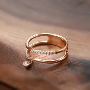 Elegant Double Layer 14K Rolled Rose Gold Shiny AAA  Zircon Diamonds Ring - Luxury Unique Trendy Fine Jewelry