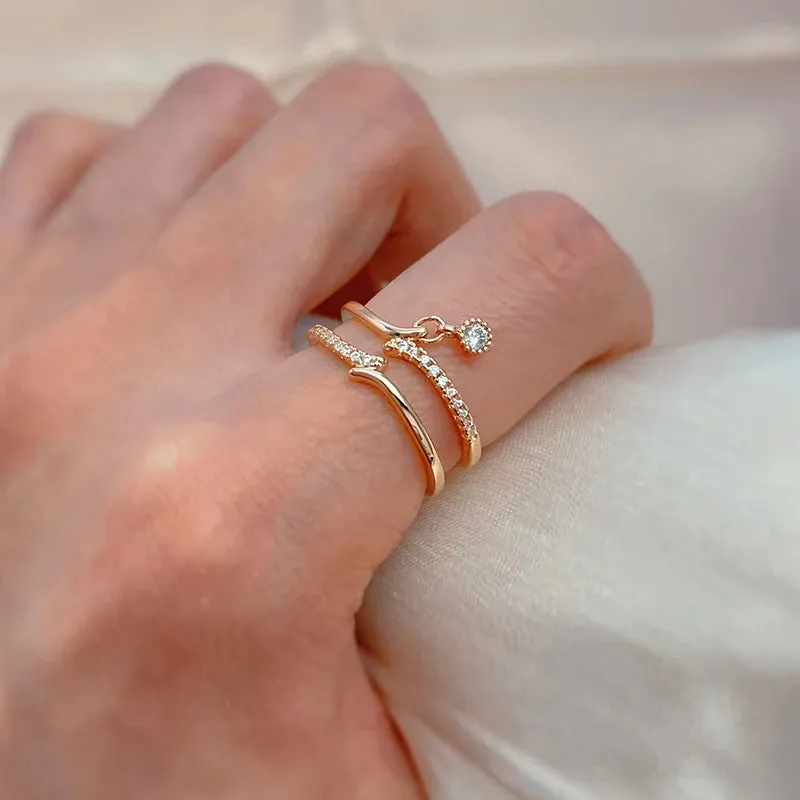 Elegant Double Layer 14K Rolled Rose Gold Shiny AAA  Zircon Diamonds Ring - Luxury Unique Trendy Fine Jewelry