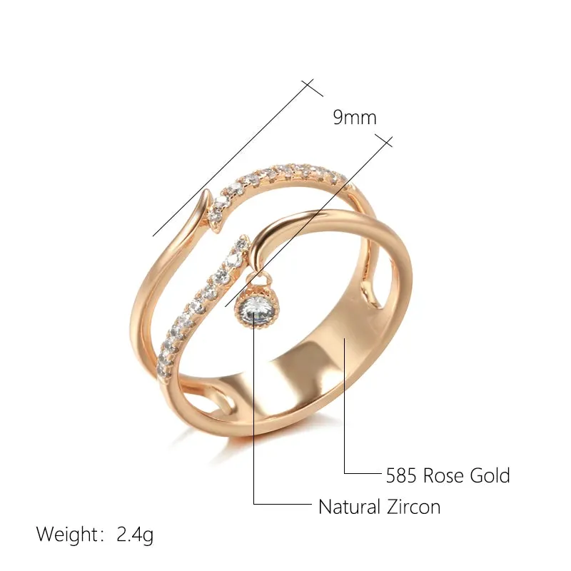 Elegant Double Layer 14K Rolled Rose Gold Shiny AAA  Zircon Diamonds Ring - Luxury Unique Trendy Fine Jewelry