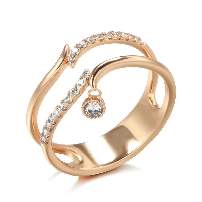 Elegant Double Layer 14K Rolled Rose Gold Shiny AAA  Zircon Diamonds Ring - Luxury Unique Trendy Fine Jewelry