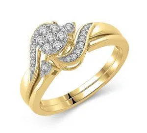 EternalDia 1/4 Ct composite Diamond Wrap Bypass Bridal Ring Set in 10K Yellow Gold