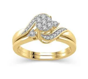 EternalDia 1/4 Ct composite Diamond Wrap Bypass Bridal Ring Set in 10K Yellow Gold