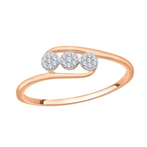 EternalDia IGI Certified Diamond Accent Three Flower Bypass Ring in 10K Rose Gold (0.08 Cttw)