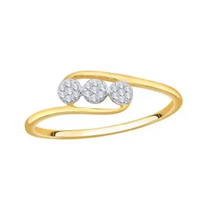 EternalDia IGI Certified Diamond Accent Three Flower Bypass Ring in 10K Yellow Gold (0.08 Cttw)