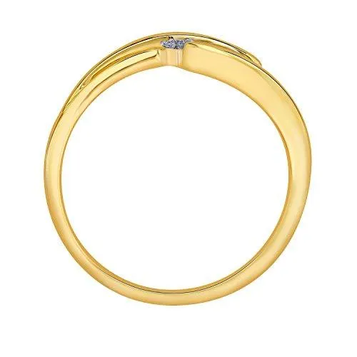 EternalDia IGI Certified Diamond Accent Three Flower Bypass Ring in 10K Yellow Gold (0.08 Cttw)