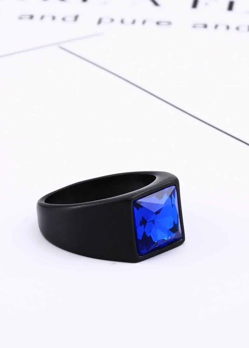 Fashion Inlaid Red/Blue/Black Stone Square Men's Ring
