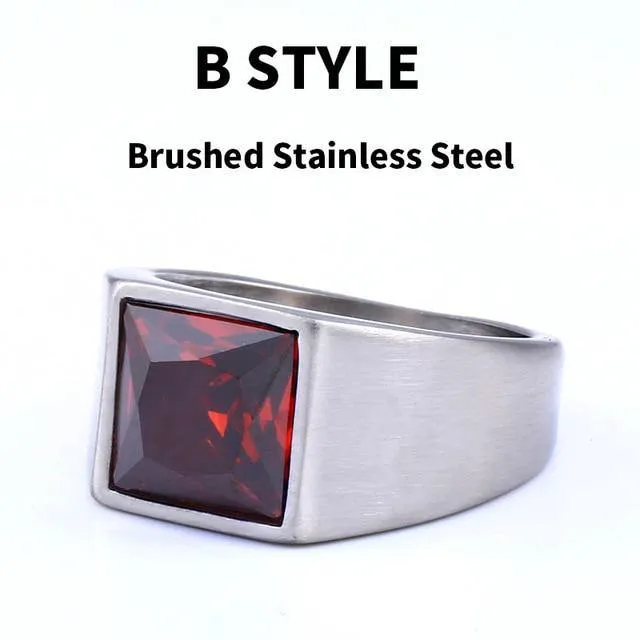 Fashion Inlaid Red/Blue/Black Stone Square Men's Ring