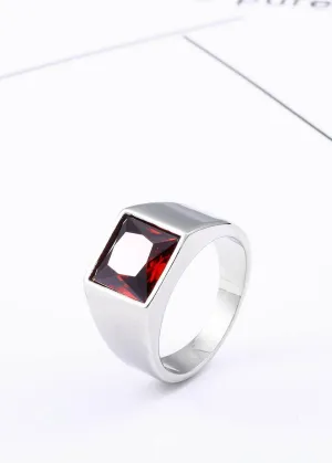 Fashion Inlaid Red/Blue/Black Stone Square Men's Ring