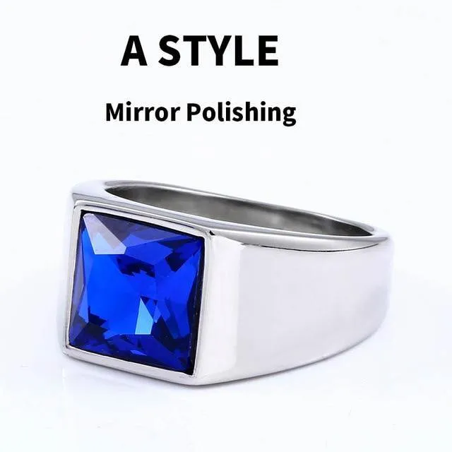 Fashion Inlaid Red/Blue/Black Stone Square Men's Ring