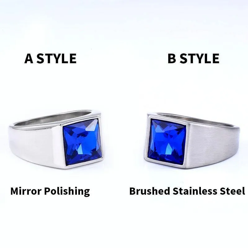 Fashion Inlaid Red/Blue/Black Stone Square Men's Ring