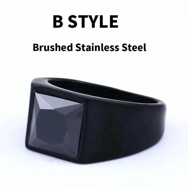 Fashion Inlaid Red/Blue/Black Stone Square Men's Ring