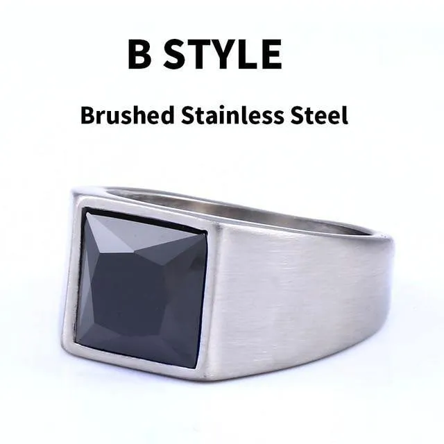 Fashion Inlaid Red/Blue/Black Stone Square Men's Ring