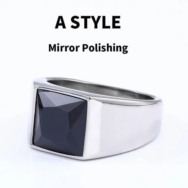 Fashion Inlaid Red/Blue/Black Stone Square Men's Ring