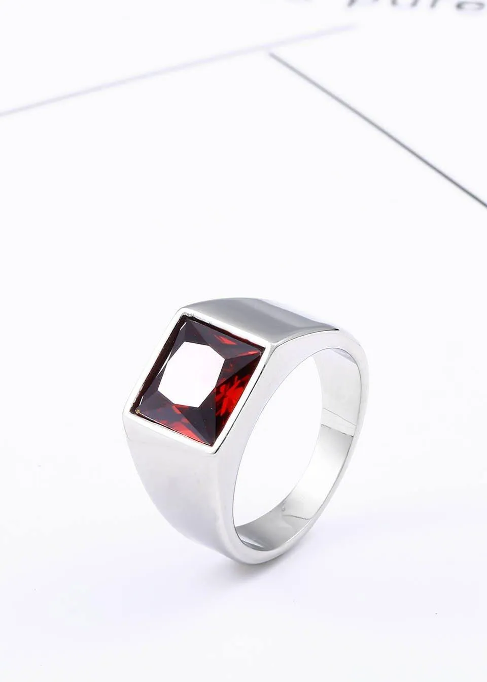 Fashion Inlaid Red/Blue/Black Stone Square Men's Ring