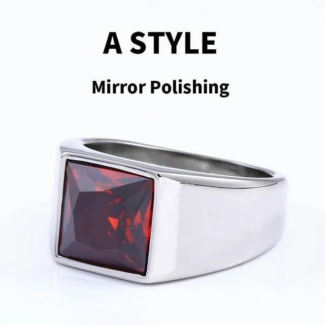 Fashion Inlaid Red/Blue/Black Stone Square Men's Ring