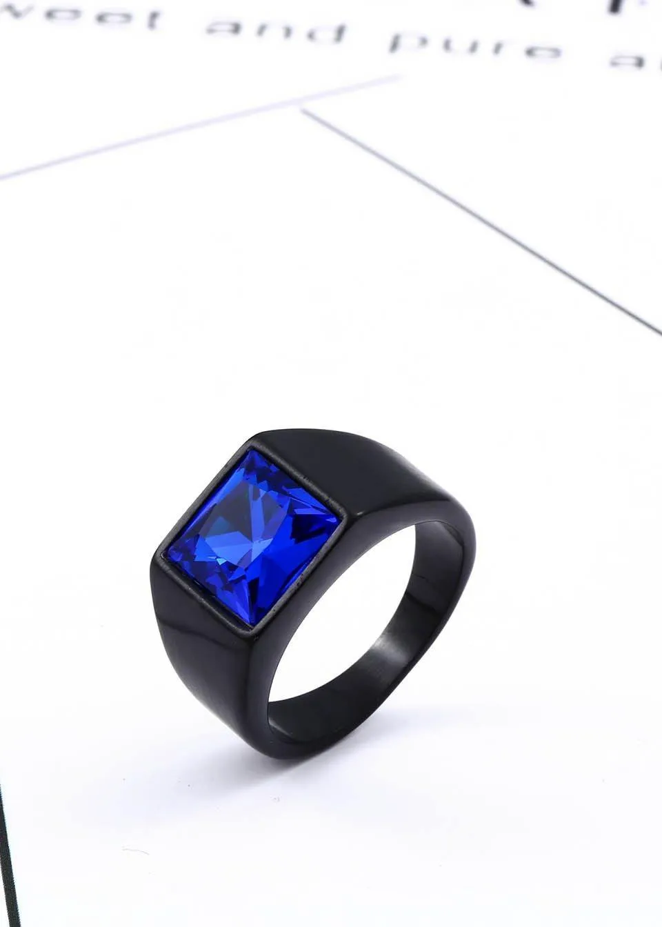 Fashion Inlaid Red/Blue/Black Stone Square Men's Ring