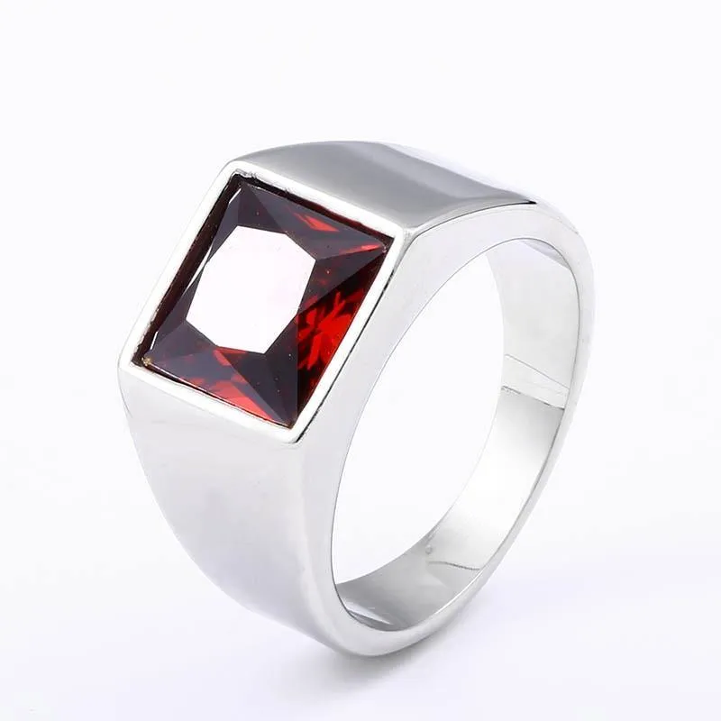 Fashion Inlaid Red/Blue/Black Stone Square Men's Ring