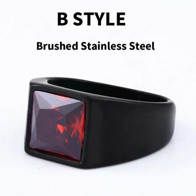 Fashion Inlaid Red/Blue/Black Stone Square Men's Ring