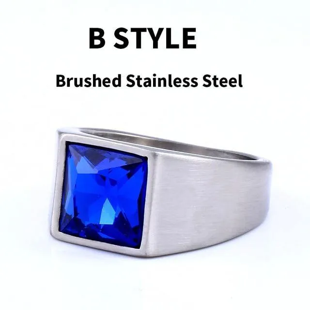 Fashion Inlaid Red/Blue/Black Stone Square Men's Ring