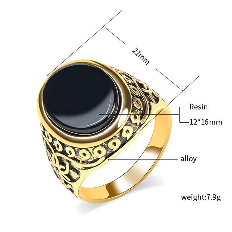 Fashion Vintage Black Stone Tibetan silver Big Ring