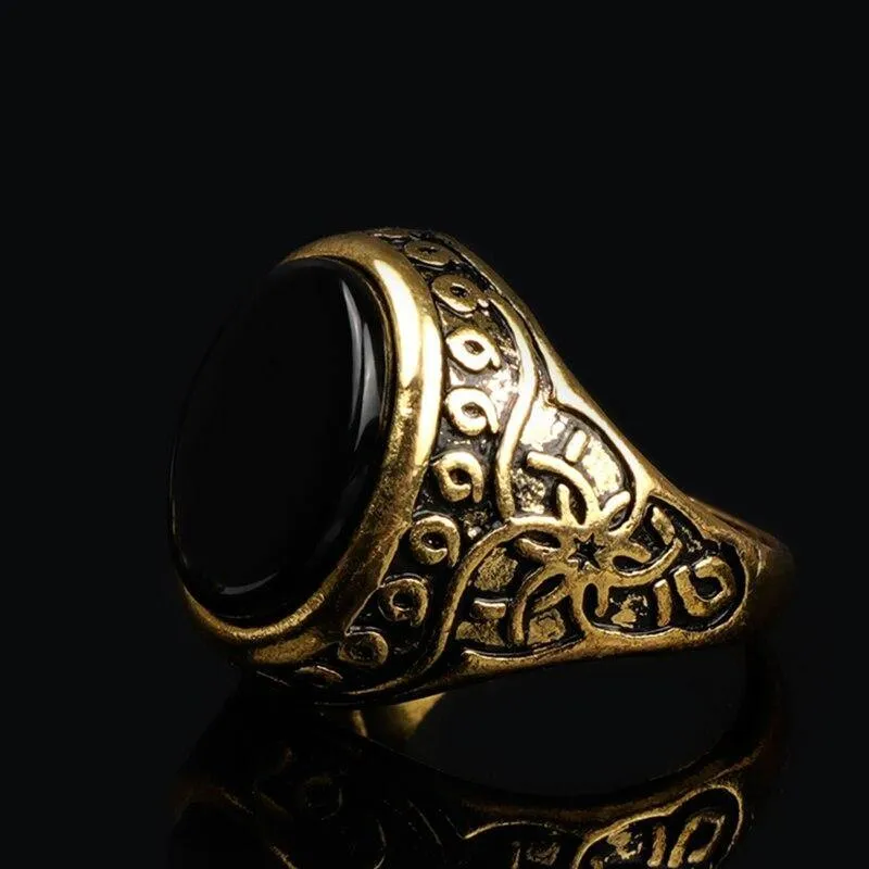 Fashion Vintage Black Stone Tibetan silver Big Ring
