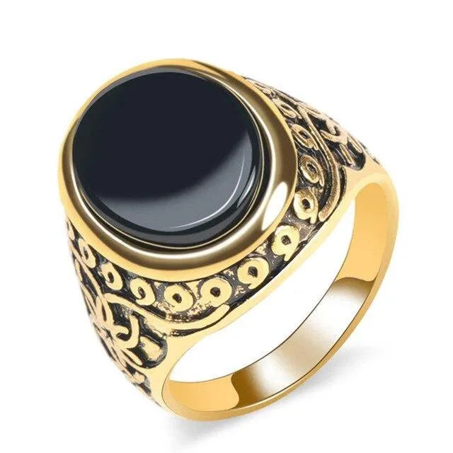 Fashion Vintage Black Stone Tibetan silver Big Ring