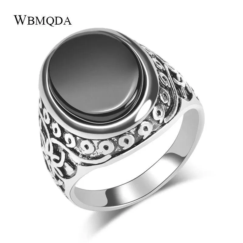 Fashion Vintage Black Stone Tibetan silver Big Ring