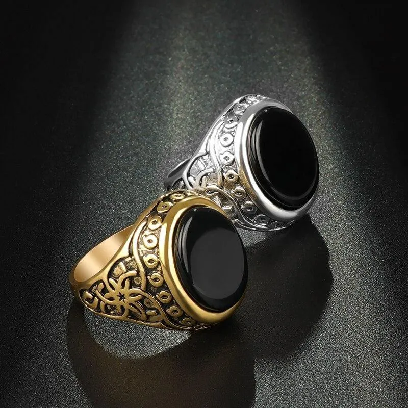 Fashion Vintage Black Stone Tibetan silver Big Ring