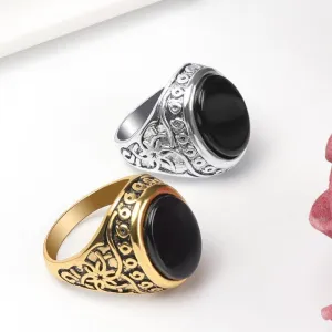 Fashion Vintage Black Stone Tibetan silver Big Ring
