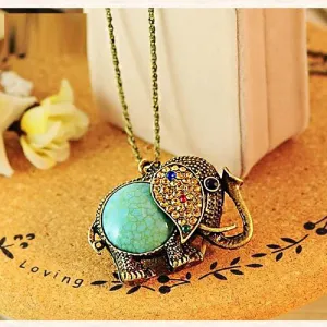 Gem Rhinestone Elephant Necklace Pendant For Women