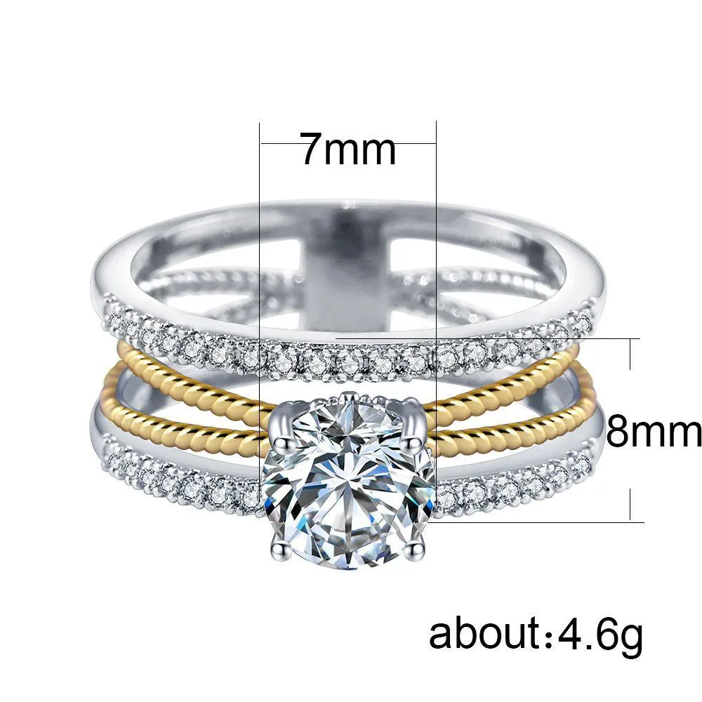Glamorous Luxury Gold Silver Color Geometry AAA  Cubic Zirconia Diamonds Fashion Rings