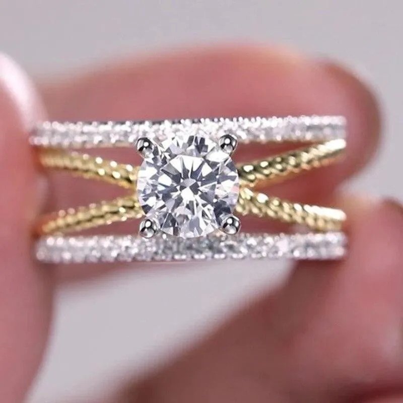 Glamorous Luxury Gold Silver Color Geometry AAA  Cubic Zirconia Diamonds Fashion Rings