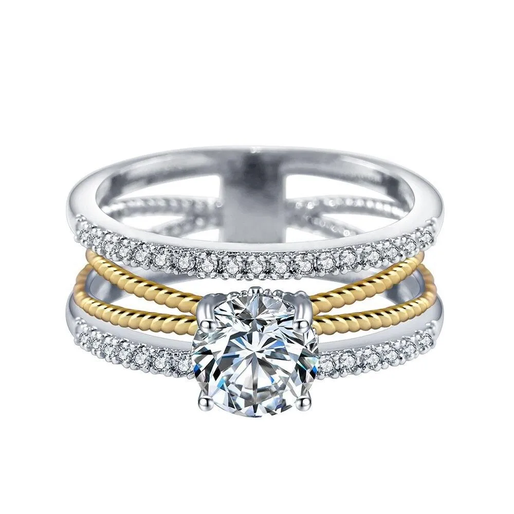 Glamorous Luxury Gold Silver Color Geometry AAA  Cubic Zirconia Diamonds Fashion Rings