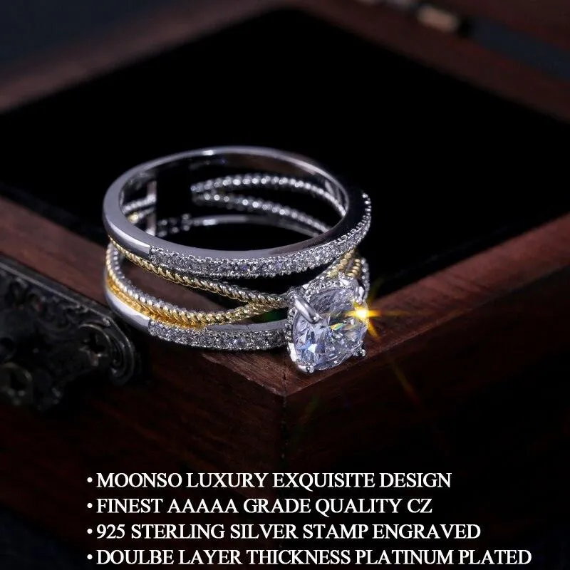 Glamorous Luxury Gold Silver Color Geometry AAA  Cubic Zirconia Diamonds Fashion Rings