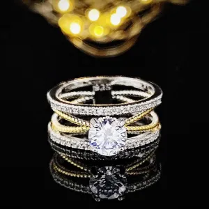 Glamorous Luxury Gold Silver Color Geometry AAA  Cubic Zirconia Diamonds Fashion Rings