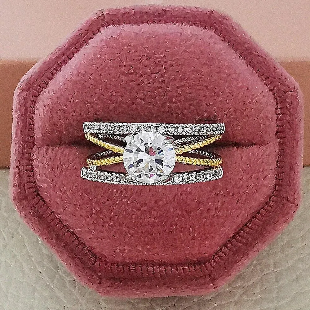 Glamorous Luxury Gold Silver Color Geometry AAA  Cubic Zirconia Diamonds Fashion Rings