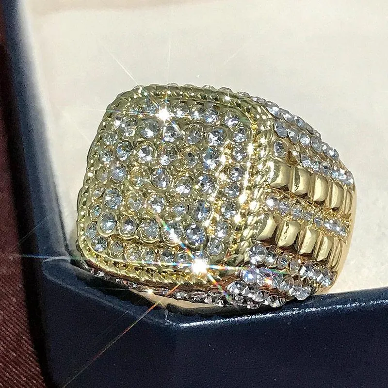 Gold Color Full Bling Iced Out Micro Paved CZ Ring