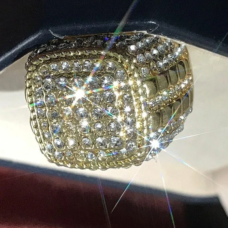 Gold Color Full Bling Iced Out Micro Paved CZ Ring