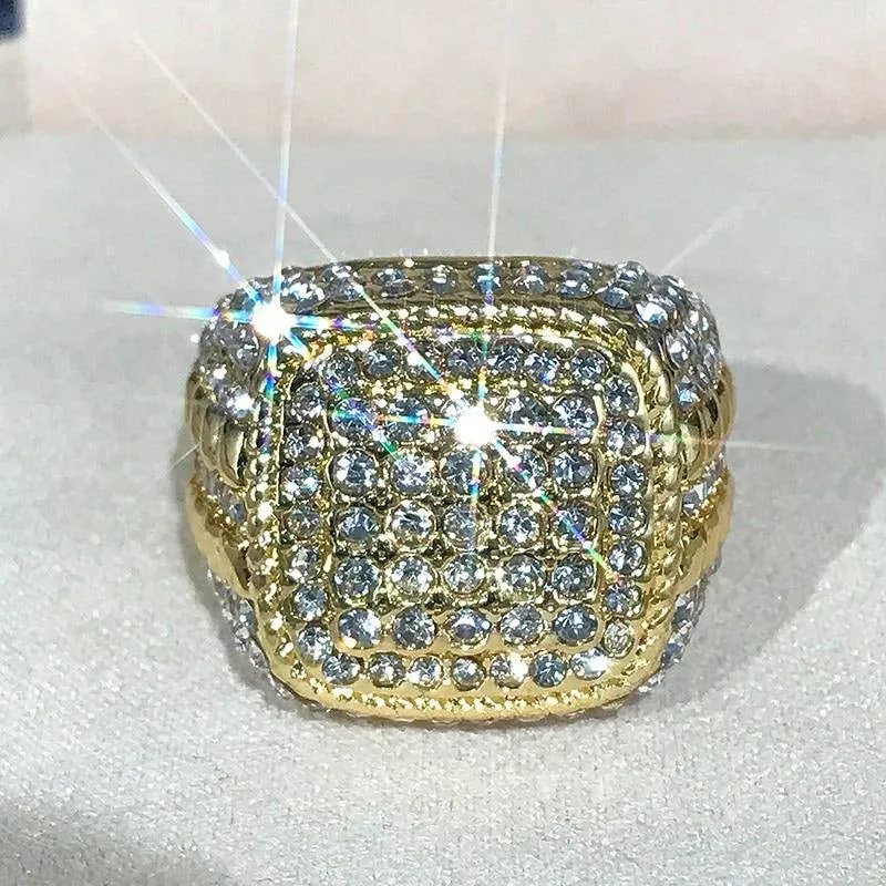 Gold Color Full Bling Iced Out Micro Paved CZ Ring