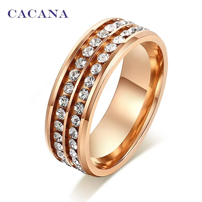 Golden Double Row Titanium Stainless Steel Rings For Women