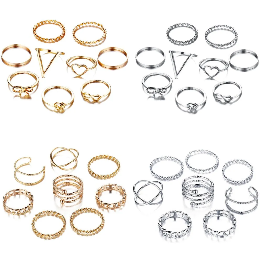 Gold/Sliver Rings Set For Women
