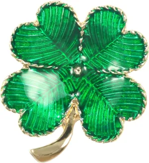 Gyn&Joy Lucky Green Four Leaf Shamrock Clover St. Patrick's Day Enamel Pin Brooch BZ268
