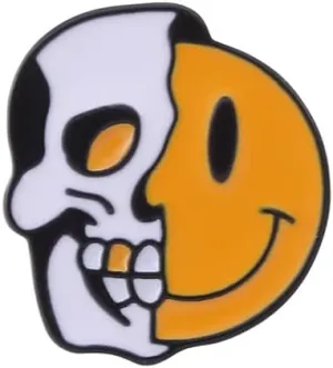 Half Skull Half Smiling Face Brooch Artist Shiny Jewelry Art Student Graduation Souvenir Brooch Drip Oil Painted Enamel Pin Suitable for Hat Jacket Canvas Bag Halloween Gift