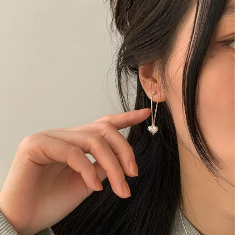 Heart Chain Sterling Silver Earrings