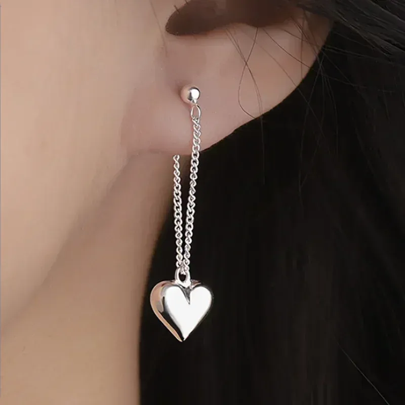 Heart Chain Sterling Silver Earrings