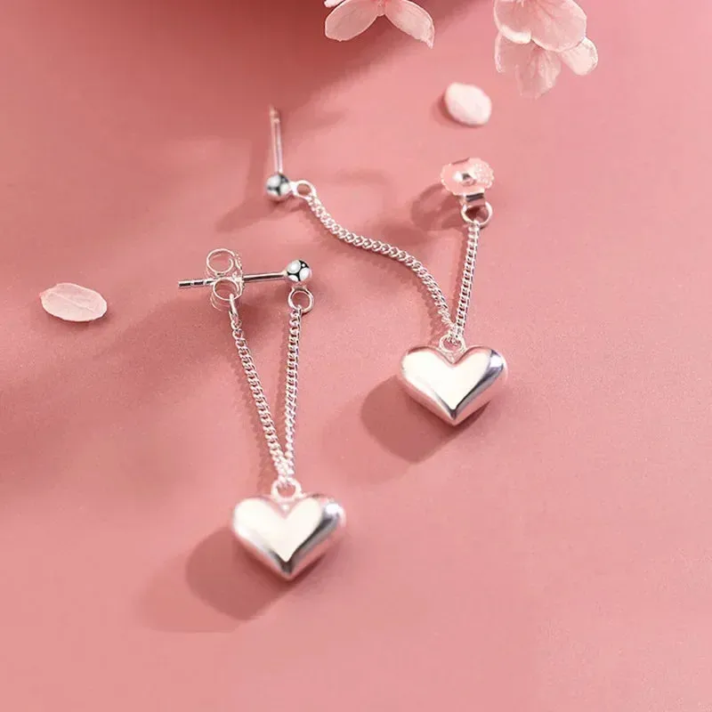 Heart Chain Sterling Silver Earrings