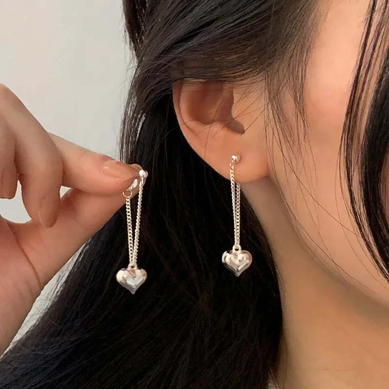 Heart Chain Sterling Silver Earrings