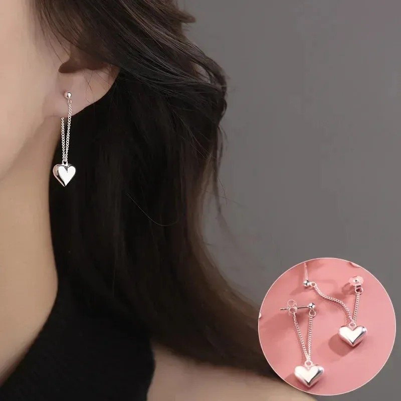 Heart Chain Sterling Silver Earrings